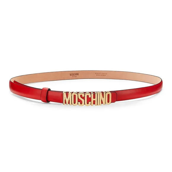 New Moschino Logo Leather Belt Red Sz 38 Moschino Fast Food Leather Logo Belt Sz 38 – Wopsters Closet main image 4